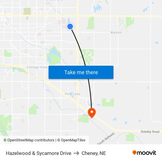 Hazelwood & Sycamore Drive to Cheney, NE map