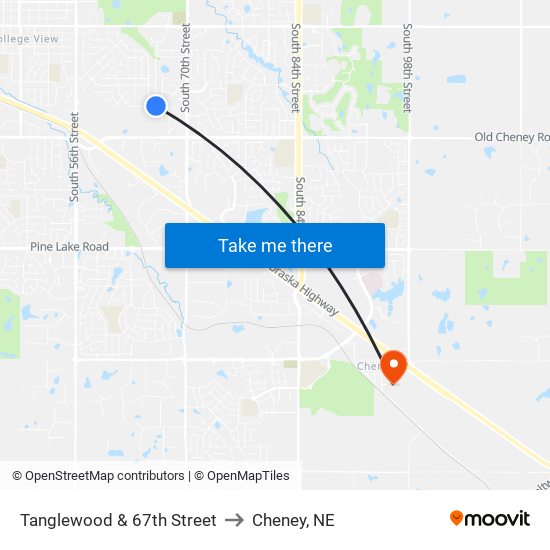 Tanglewood & 67th Street to Cheney, NE map