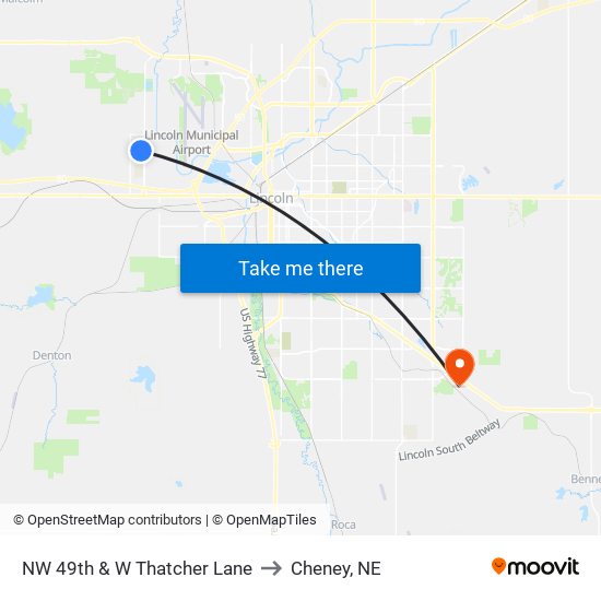 NW 49th & W Thatcher Lane to Cheney, NE map