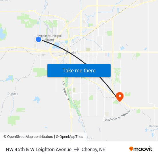 NW 45th & W Leighton Avenue to Cheney, NE map