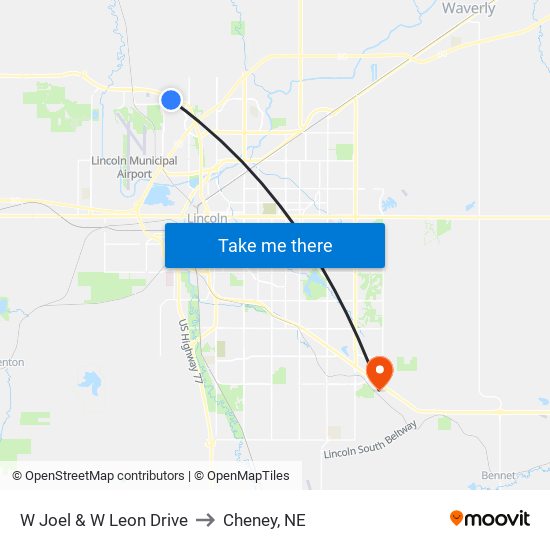 W Joel & W Leon Drive to Cheney, NE map