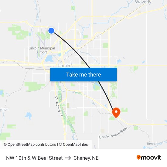 NW 10th & W Beal Street to Cheney, NE map