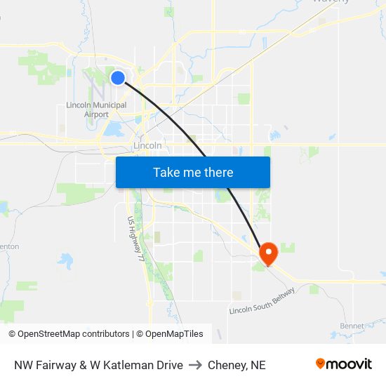 NW Fairway & W Katleman Drive to Cheney, NE map