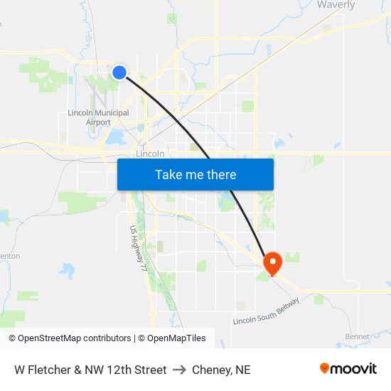 W Fletcher & NW 12th Street to Cheney, NE map