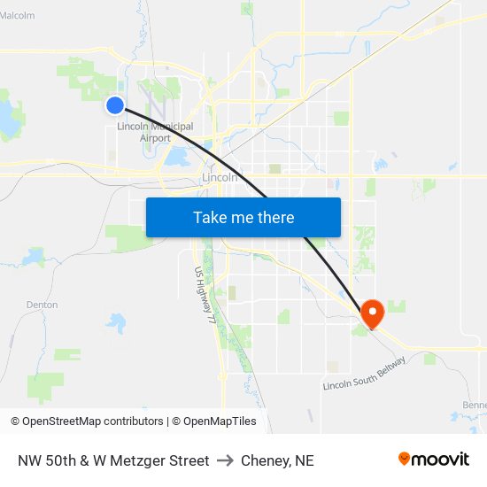 NW 50th & W Metzger Street to Cheney, NE map