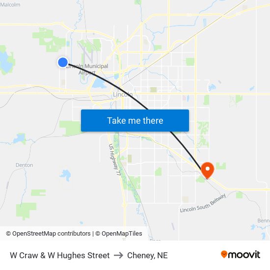 W Craw & W Hughes Street to Cheney, NE map