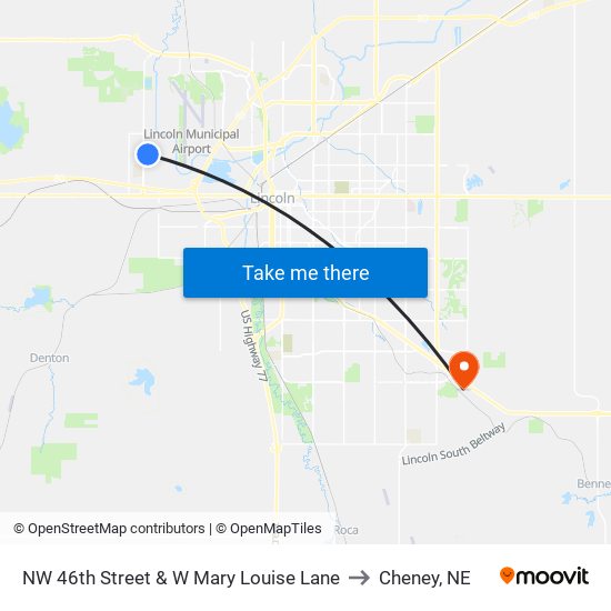 NW 46th Street & W Mary Louise Lane to Cheney, NE map