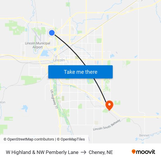 W Highland & NW Pemberly Lane to Cheney, NE map