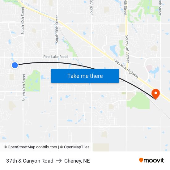 37th & Canyon Road to Cheney, NE map