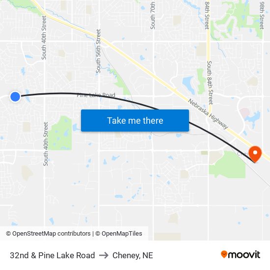 32nd & Pine Lake Road to Cheney, NE map