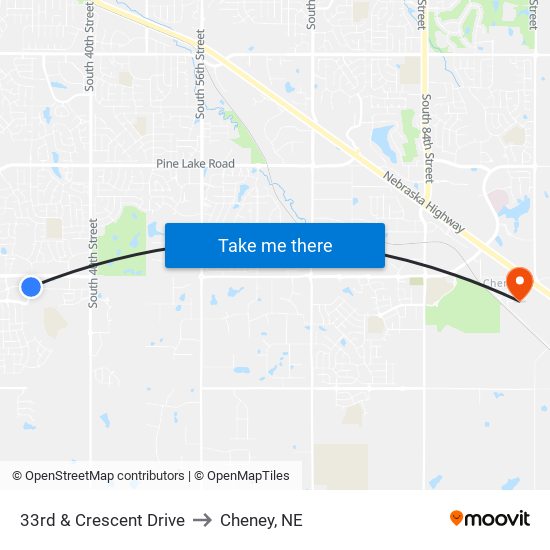 33rd & Crescent Drive to Cheney, NE map