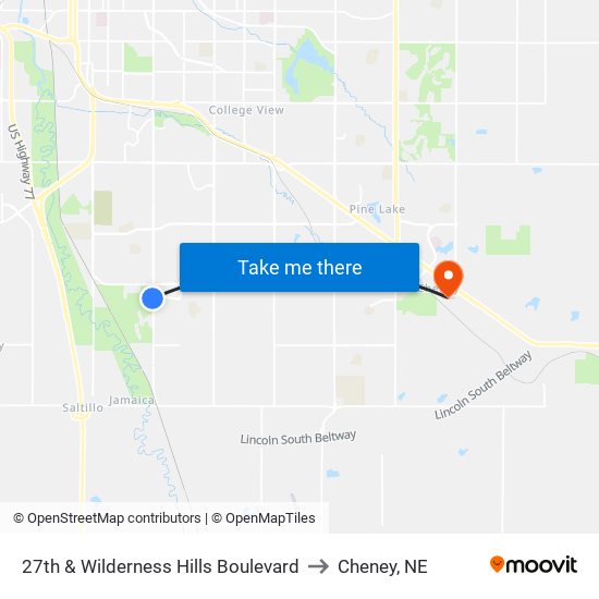 27th & Wilderness Hills Boulevard to Cheney, NE map