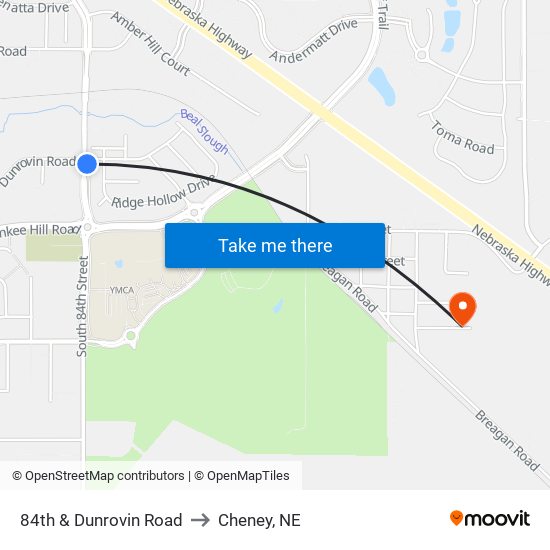 84th & Dunrovin Road to Cheney, NE map