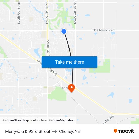 Merryvale & 93rd Street to Cheney, NE map