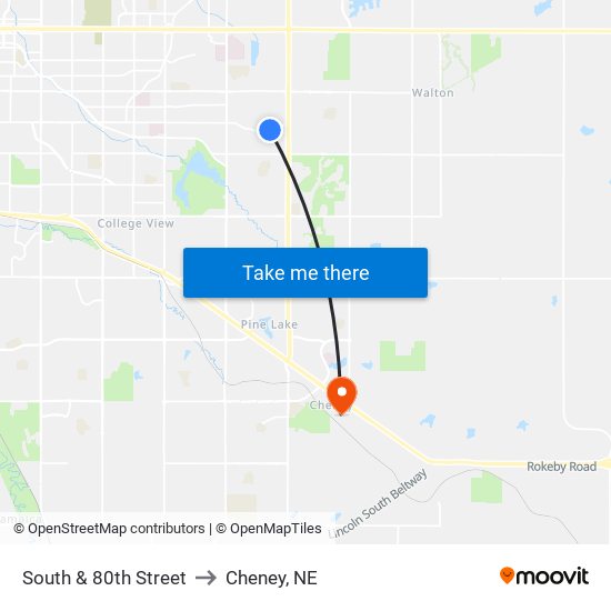 South & 80th Street to Cheney, NE map