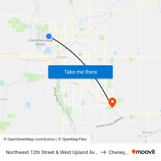 Northwest 12th Street & West Upland Avenue, NW to Cheney, NE map