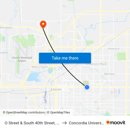 O Street & South 40th Street, SW to Concordia University map