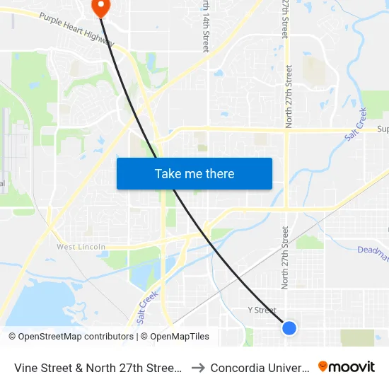 Vine Street & North 27th Street, NE to Concordia University map