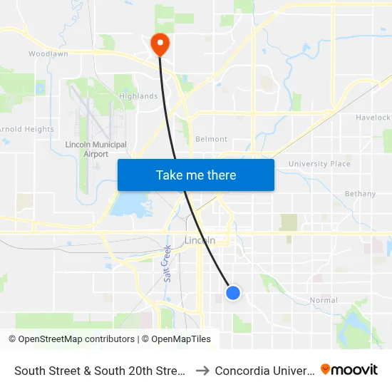 South Street & South 20th Street, NE to Concordia University map
