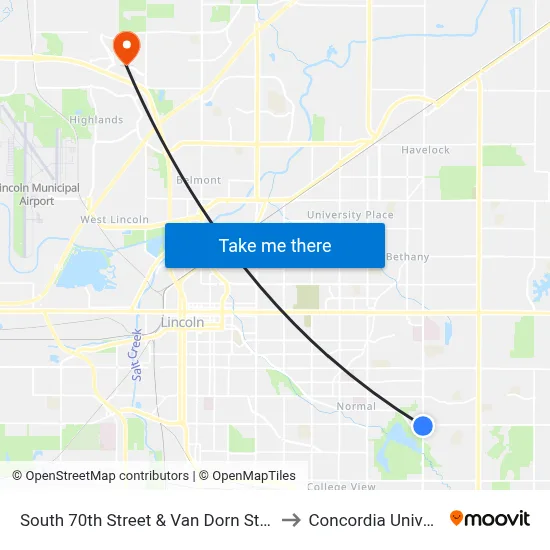 South 70th Street & Van Dorn Street, Se to Concordia University map