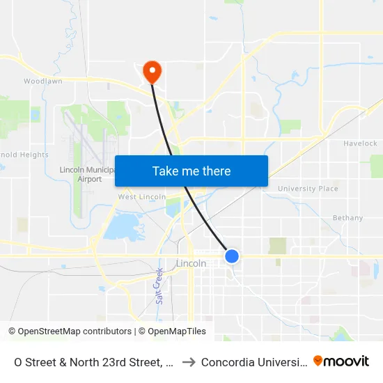 O Street & North 23rd Street, Se to Concordia University map
