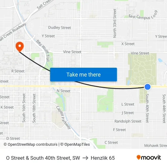 O Street & South 40th Street, SW to Henzlik 65 map