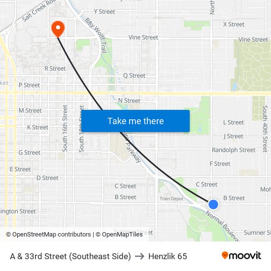 A & 33rd Street (Southeast Side) to Henzlik 65 map