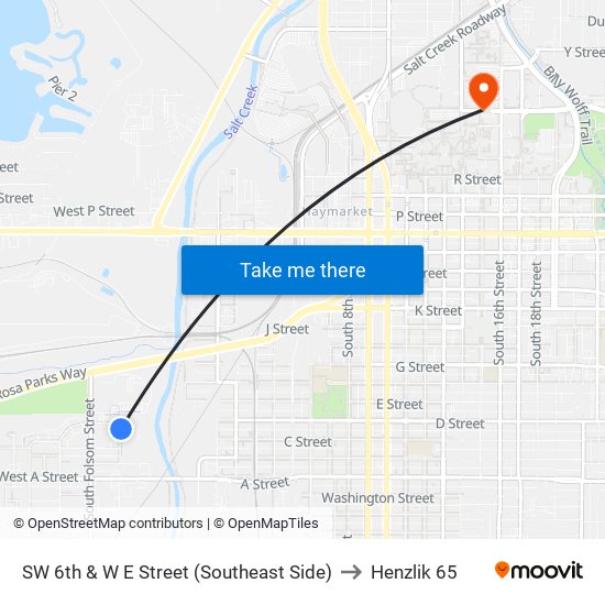 SW 6th & W E Street (Southeast Side) to Henzlik 65 map