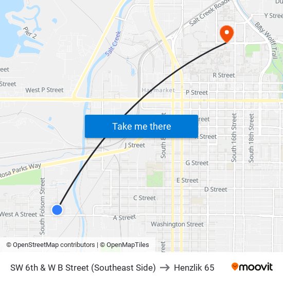 SW 6th & W B Street (Southeast Side) to Henzlik 65 map