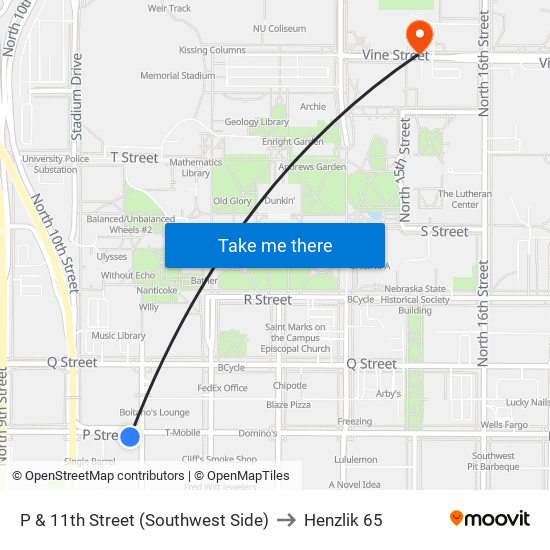 P & 11th Street (Southwest Side) to Henzlik 65 map