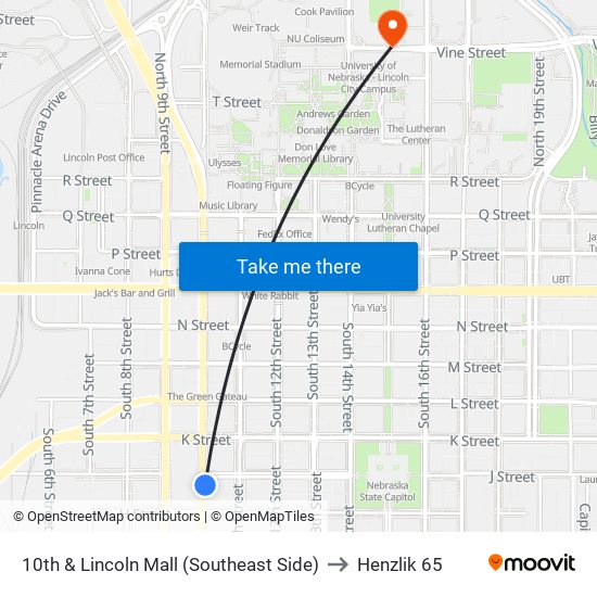 10th & Lincoln Mall (Southeast Side) to Henzlik 65 map