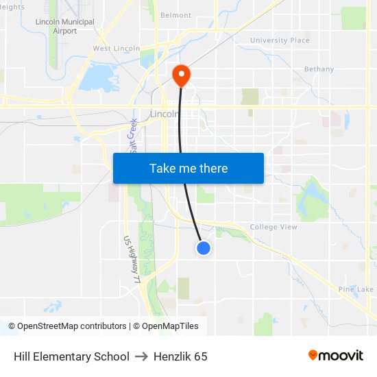 Hill Elementary School to Henzlik 65 map