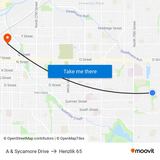 A & Sycamore Drive to Henzlik 65 map