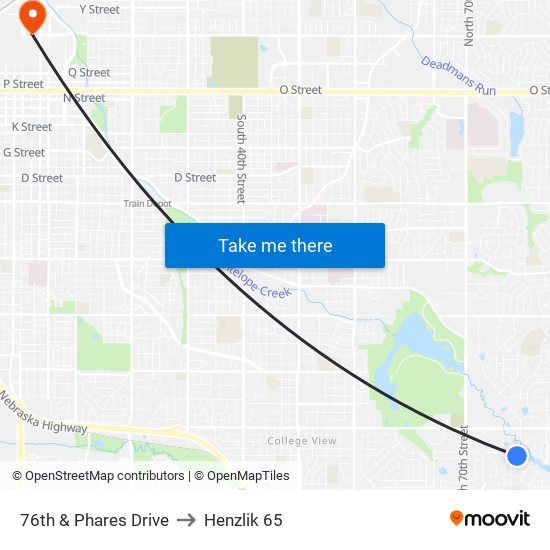 76th & Phares Drive to Henzlik 65 map