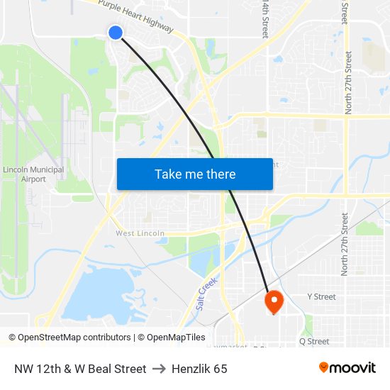 NW 12th & W Beal Street to Henzlik 65 map