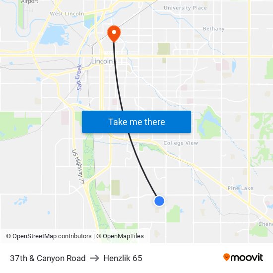 37th & Canyon Road to Henzlik 65 map