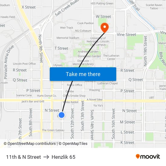 11th & N Street to Henzlik 65 map