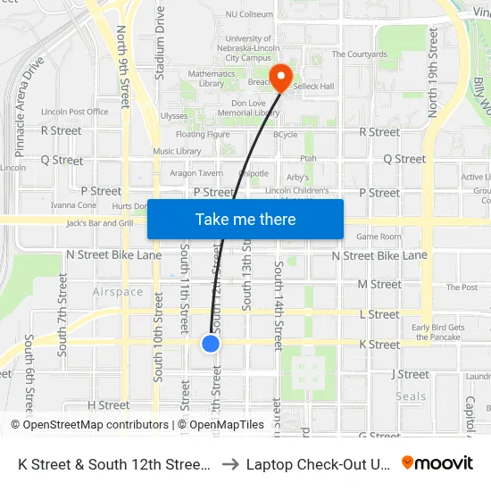 K Street & South 12th Street, SW to Laptop Check-Out Union map