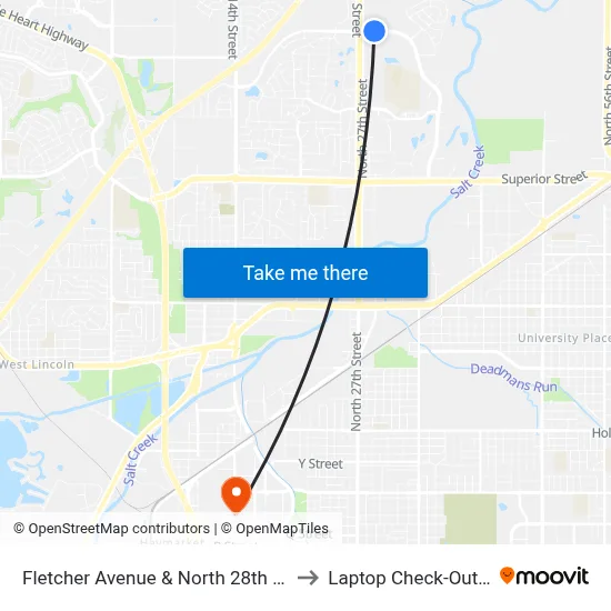 Fletcher Avenue & North 28th Street, NE to Laptop Check-Out Union map