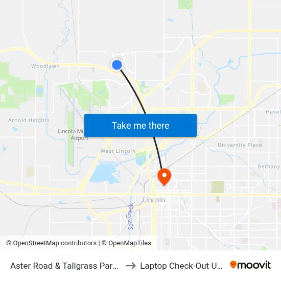 Aster Road & Tallgrass Parkway to Laptop Check-Out Union map