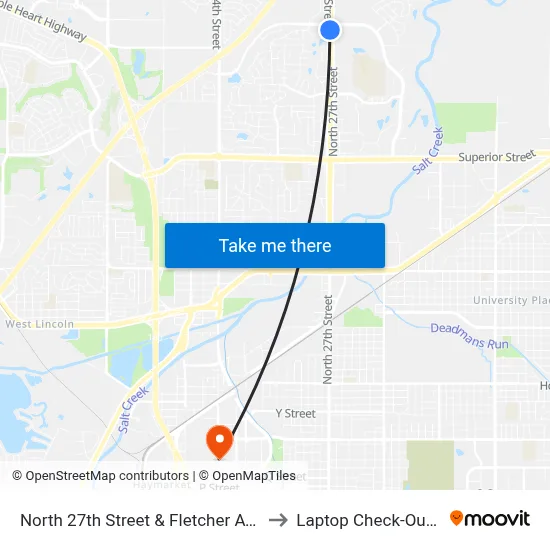 North 27th Street & Fletcher Avenue, SW to Laptop Check-Out Union map