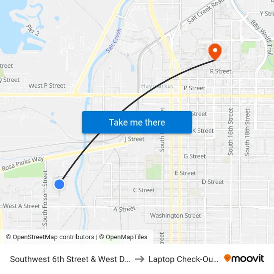 Southwest 6th Street & West D Street, NE to Laptop Check-Out Union map