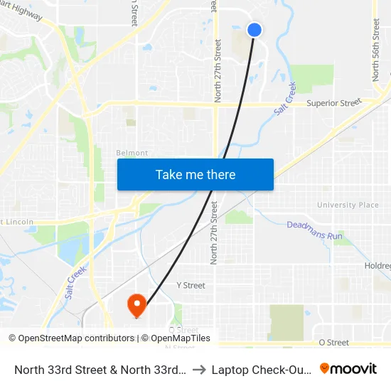 North 33rd Street & North 33rd Circle, NE to Laptop Check-Out Union map