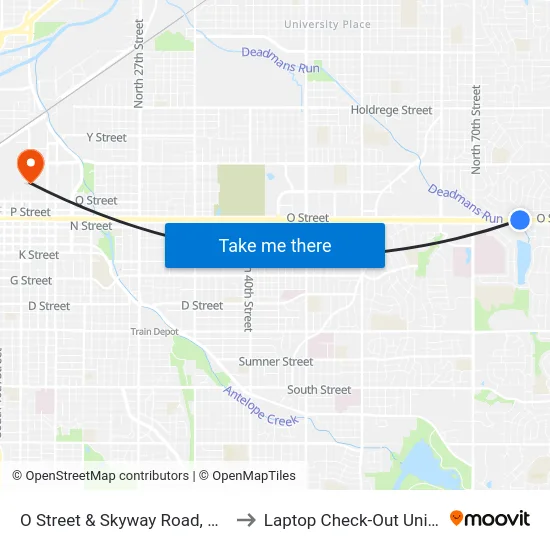 O Street & Skyway Road, NW to Laptop Check-Out Union map