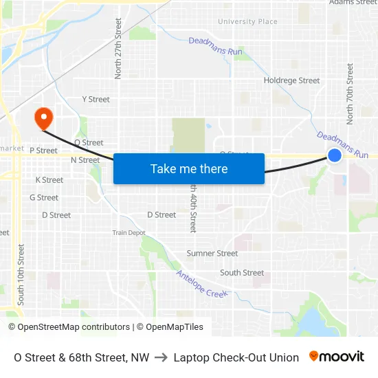 O Street & 68th Street, NW to Laptop Check-Out Union map