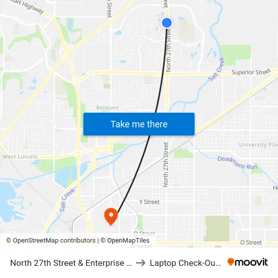North 27th Street & Enterprise Drive, NW to Laptop Check-Out Union map