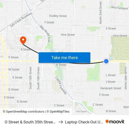 O Street & South 35th Street, NW to Laptop Check-Out Union map