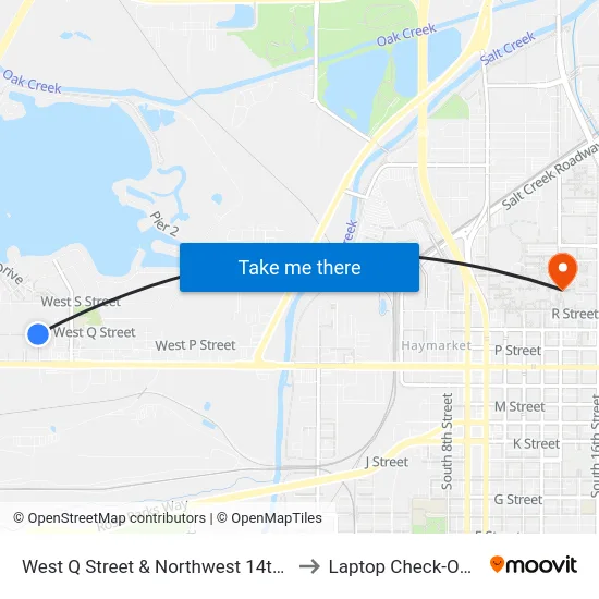 West Q Street & Northwest 14th Street, SW to Laptop Check-Out Union map