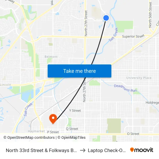 North 33rd Street & Folkways Boulevard, NE to Laptop Check-Out Union map