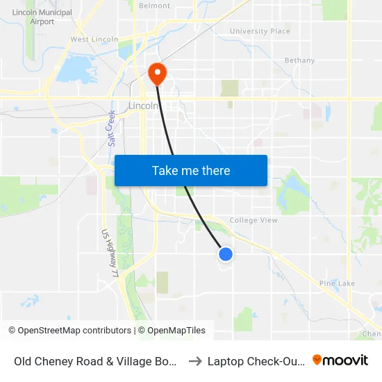 Old Cheney Road & Village Boulevard, SW to Laptop Check-Out Union map